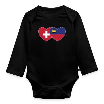 Schweiz Liechtenstein Flagge Herz - Baby Bio-Langarm-Body - Schwarz - Vorne