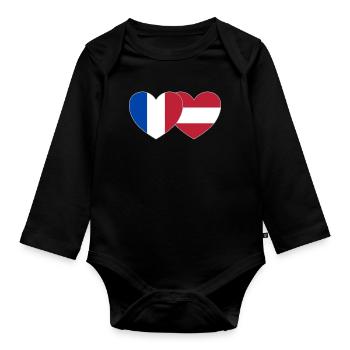 Frankreich Österreich Flagge Herz - Baby Bio-Langarm-Body - Schwarz - Vorne