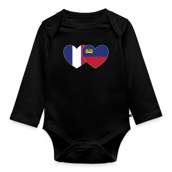 Frankreich Liechtenstein Flagge Herz - Baby Bio-Langarm-Body - Schwarz - Vorne
