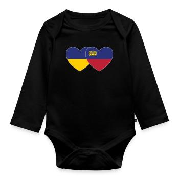 Ukraine Liechtenstein Flagge Herz - Baby Bio-Langarm-Body - Schwarz - Vorne