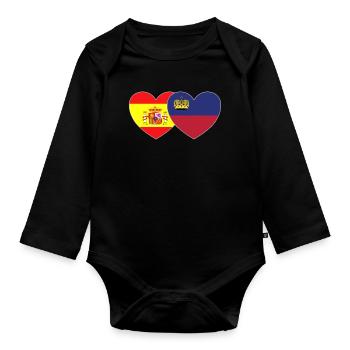 Spain Liechtenstein Flag Heart - Organic Longsleeve Baby Bodysuit - black - Front