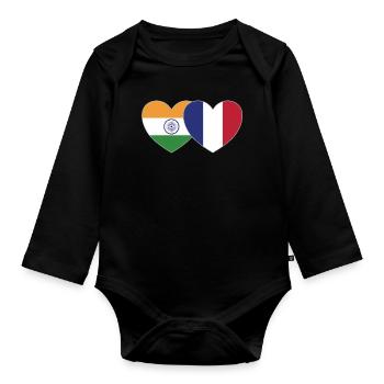India France Flag Heart - Organic Longsleeve Baby Bodysuit - black - Front