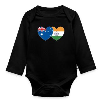 New Zealand India Flag Heart - Organic Longsleeve Baby Bodysuit - black - Front