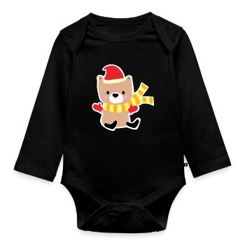 Winter bear with Christmas hat - Organic Longsleeve Baby Bodysuit - black - Front