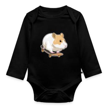 Hamster Skater Skateboard - Organic Longsleeve Baby Bodysuit - black - Front