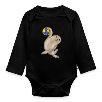 Seehund Handballspieler Handball - Baby Bio-Langarm-Body - Schwarz - Vorne