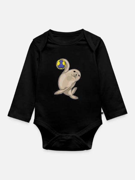 Seehund Handballspieler Handball - Baby Bio-Langarm-Body - Schwarz