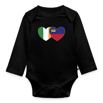 Ireland Liechtenstein Flag Heart - Organic Longsleeve Baby Bodysuit - black - Front