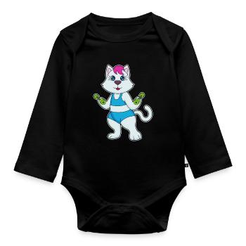 Cat Bodybuilder Dumbbell Bodybuilding - Organic Longsleeve Baby Bodysuit - black - Front