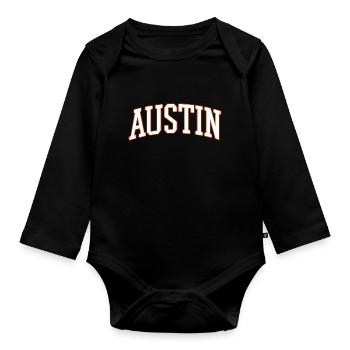 Austin Varsity Arc Font - Organic Longsleeve Baby Bodysuit - black - Front