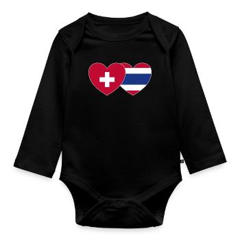 Switzerland Thailand Flag Heart - Organic Longsleeve Baby Bodysuit - black - Front