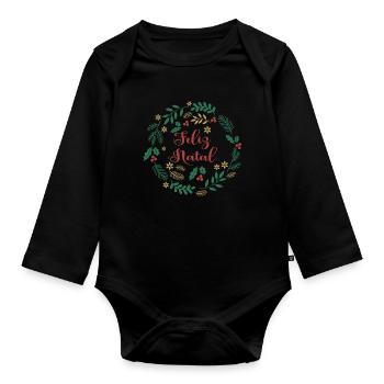 Feliz Natal Frohe Weihnachten Frohe Weihnachten - Baby Bio-Langarm-Body - Schwarz - Vorne