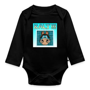 KALT - FRIEREN - WINTERZEIT - PFERD PONY - Baby Bio-Langarm-Body - Schwarz - Vorne