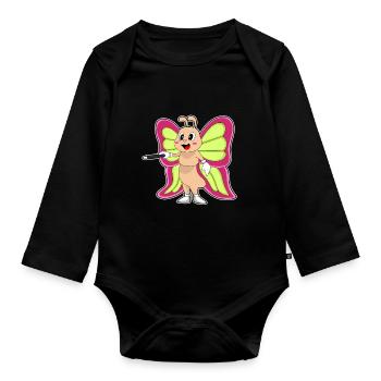 Butterfly Wizard Wand - Organic Longsleeve Baby Bodysuit - black - Front