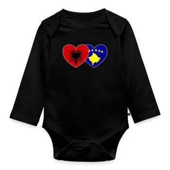 Albanien Kosovo Flagge Herz - Baby Bio-Langarm-Body - Schwarz - Vorne