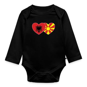 Albanie Macédoine Drapeau Coeur - Body Bébé bio manches longues - noir - Devant