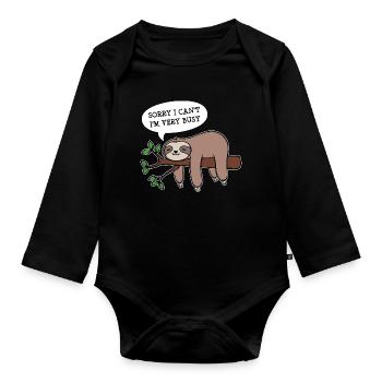 Jungle Animal Lazy Statement Sloth Sleeping - Organic Longsleeve Baby Bodysuit - black - Front