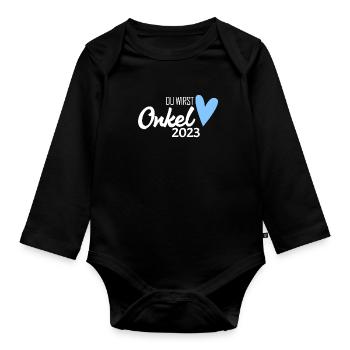 Onkel 2023 - Schwangerschaft verkünden Geschenk - Baby Bio-Langarm-Body - Schwarz - Vorne