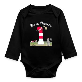 Leuchtturm Düne, Helgoland, Weihnachten - Baby Bio-Langarm-Body - Schwarz - Vorne
