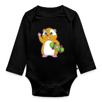 Hamster Skater Skateboard - Organic Longsleeve Baby Bodysuit - black - Front