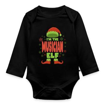 Musiker Weihnachtself - Baby Bio-Langarm-Body - Schwarz - Vorne