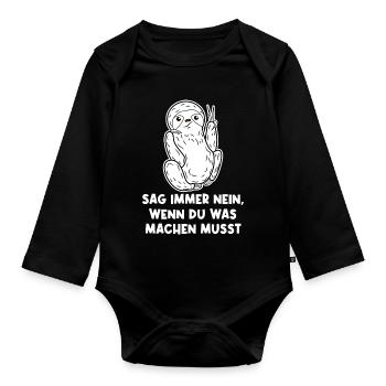 Faul Urwald Tier Faultier Statement Dschungel - Baby Bio-Langarm-Body - Schwarz - Vorne
