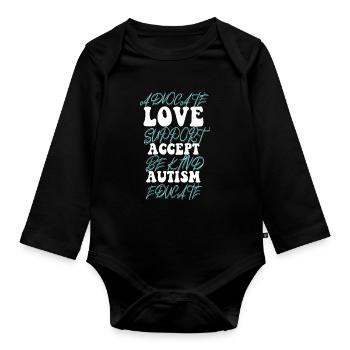 Advocate Love Support Accept Be Kind - Organic Longsleeve Baby Bodysuit - black - Front