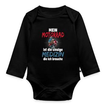 MEIN MOTORRAD IST DIE EINZIGE MEDIZIN DIE ICH - Baby Bio-Langarm-Body - Schwarz - Vorne
