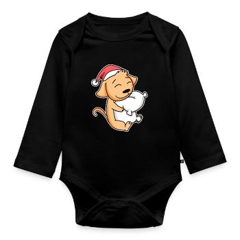 Noël Chien Propriétaires de chiens endormis Noël - Body Bébé bio manches longues - noir - Devant