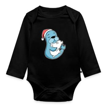 Lion de mer Noël Sommeil Sommeil Sommeil - Body Bébé bio manches longues - noir - Devant