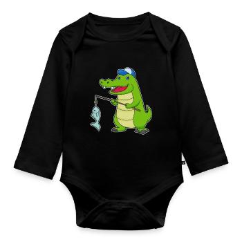 Pêche au poisson crocodile - Body Bébé bio manches longues - noir - Devant