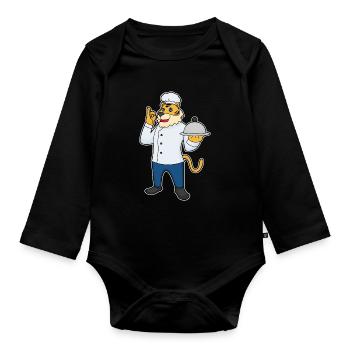 Cuisinier tigre servant la cuisine de cloches - Body Bébé bio manches longues - noir - Devant