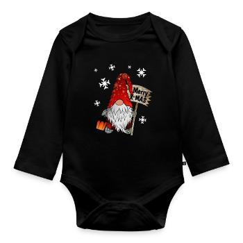 Christmas Gnome mit Schneeflocken X Mas Wichtel - Baby Bio-Langarm-Body - Schwarz - Vorne