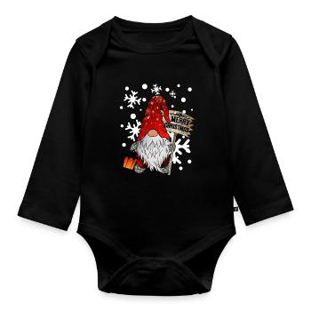 Weihnachts Zwerg Christmas Gnome mit Schneeflocken - Baby Bio-Langarm-Body - Schwarz - Vorne