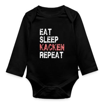 Eat Sleep Kacken Repeat für Männer und Frauen - Baby Bio-Langarm-Body - Schwarz - Vorne
