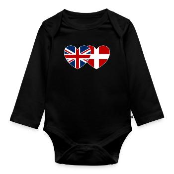 England Dänemark Flagge Herz - Baby Bio-Langarm-Body - Schwarz - Vorne