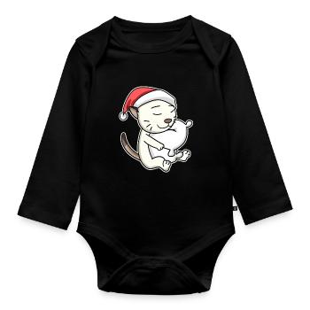Colorpoint Shorthair Cat Christmas Sleep - Body Bébé bio manches longues - noir - Devant