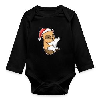 Écureuil sommeil de Noël - Body Bébé bio manches longues - noir - Devant