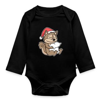 Écureuil Noël Sommeil Sommeil - Body Bébé bio manches longues - noir - Devant