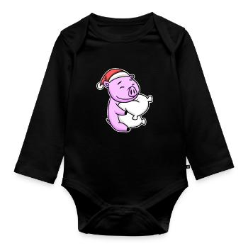 Cochon Noël Sommeil Sommeil Sommeil - Body Bébé bio manches longues - noir - Devant