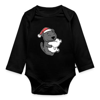 Black Panther Christmas Sleep Sleep - Organic Longsleeve Baby Bodysuit - black - Front