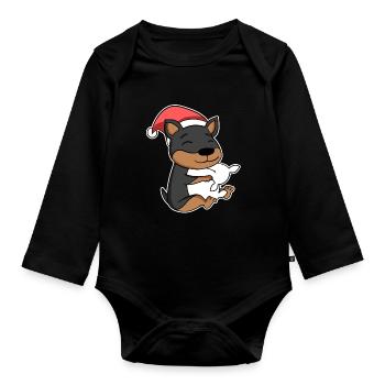 Chien Noël Sommeil Oreillers fatigués - Body Bébé bio manches longues - noir - Devant