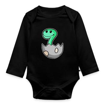 Dinosaur Egg Dino Motif - Organic Longsleeve Baby Bodysuit - black - Front