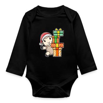 Moutons de Noël avec cadeaux - Body Bébé bio manches longues - noir - Devant