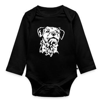 Border Terrier Head « Black Edition » - Body Bébé bio manches longues - noir - Devant