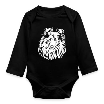Collie Head "Black Edition" - Organic Longsleeve Baby Bodysuit - black - Front