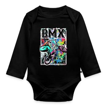 Retro Bmx Bike Rider - Freestyle Bmx Bike - Body Bébé bio manches longues - noir - Devant