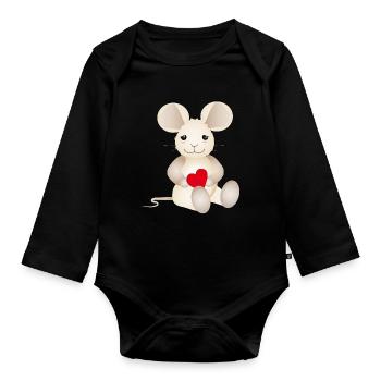 zuckersüße Maus mit einem Herz für Valentinstag - Baby Bio-Langarm-Body - Schwarz - Vorne