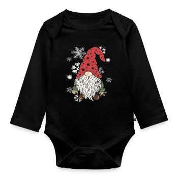Gnom Weihnachts Wichtel Schneeflocken - Baby Bio-Langarm-Body - Schwarz - Vorne