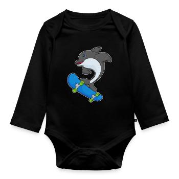 Delfin Skater Skateboard - Organic Longsleeve Baby Bodysuit - black - Front